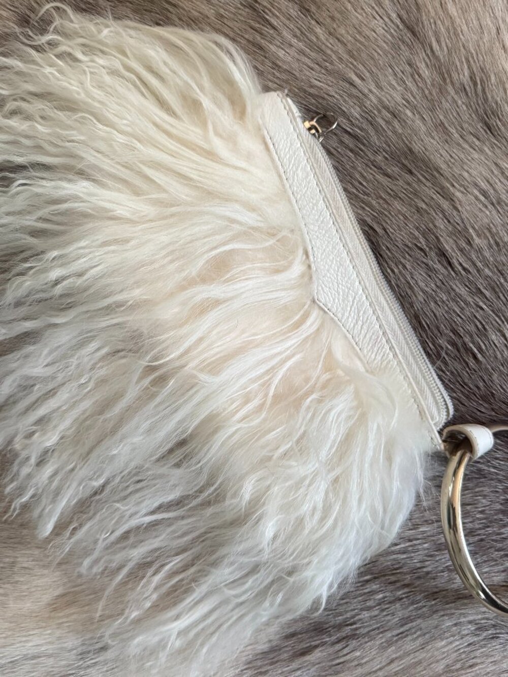 Aqua Madonna Mongolian Lamb Fur Cream Wristlet